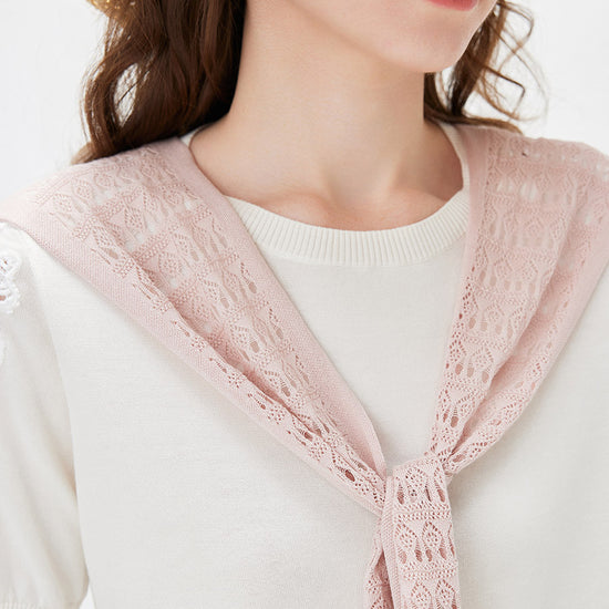 COMOBOCA Women's Tie-Front Lace Knit Shawl