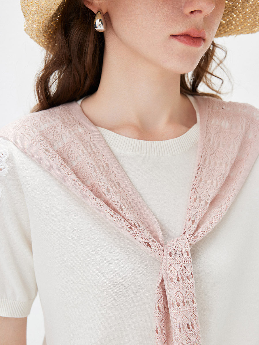 COMOBOCA Women's Tie-Front Lace Knit Shawl