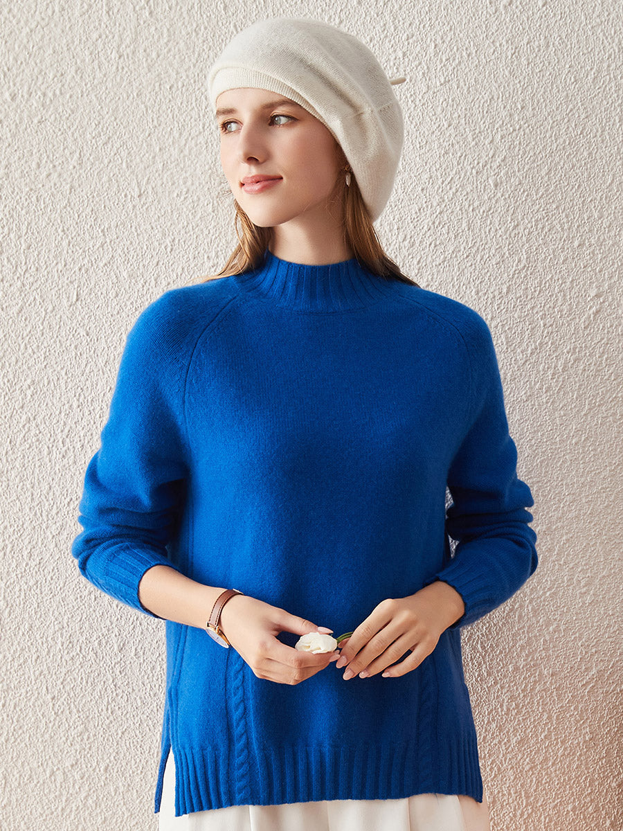 COMOBOCA BLUE 100% Cashmere Women's Mock Neck Knit Sweater