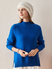COMOBOCA BLUE 100% Cashmere Women's Mock Neck Knit Sweater