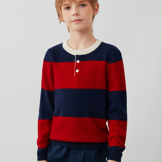 COMOBOCA Striped 100% Wool Kids' Striped Henley Sweater