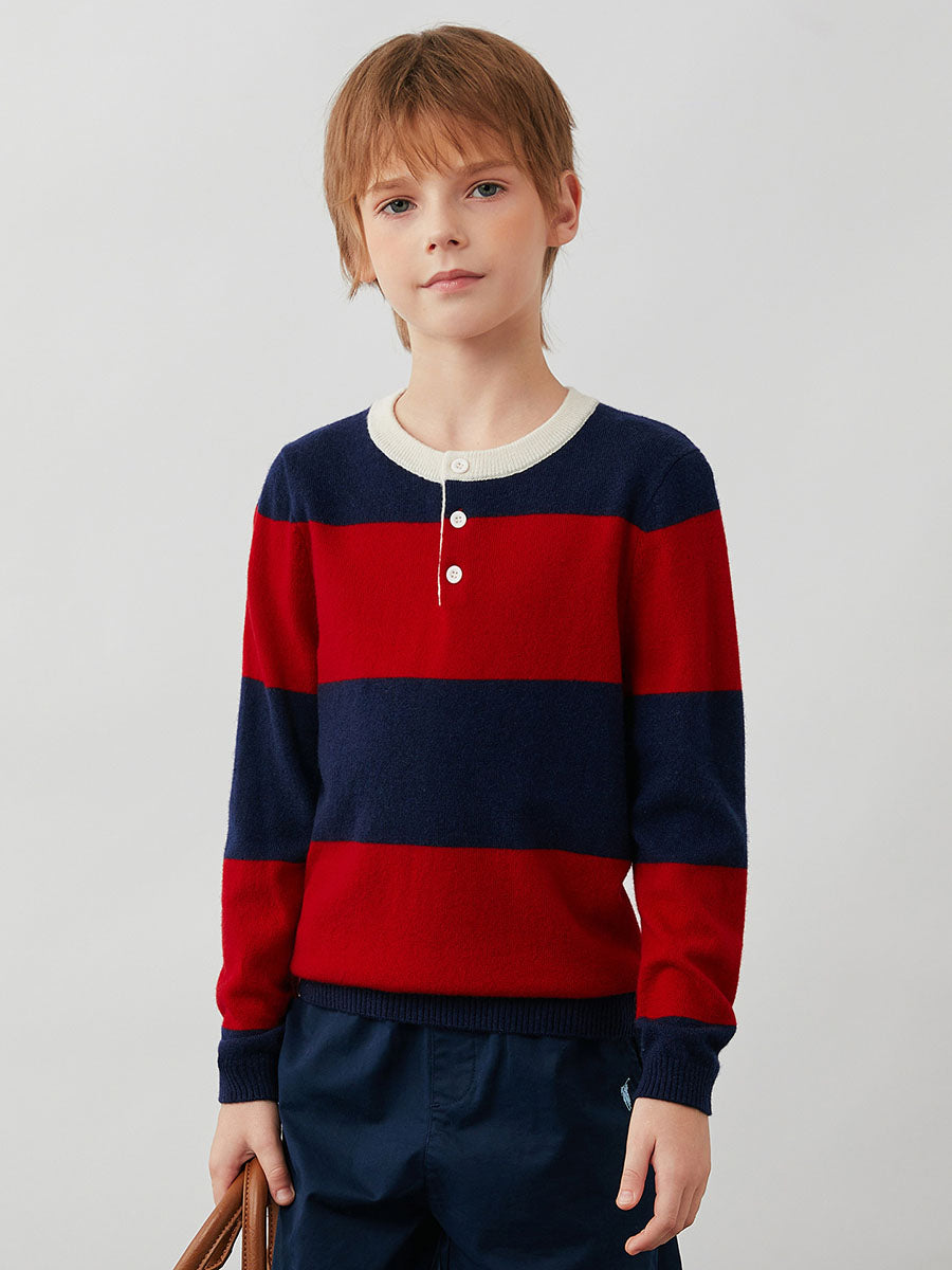 COMOBOCA Striped 100% Wool Kids' Striped Henley Sweater