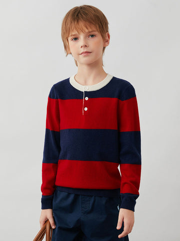 COMOBOCA Striped 100% Wool Kids' Striped Henley Sweater