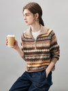 COMOBOCA 100% Cashmere Women's Fair Isle Half Zip Sweater