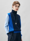 COMOBOCA 100% Cashmere Women's Color Block Turtleneck Sweater