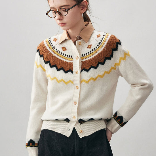COMOBOCA 100% Cashmere Women's Fair Isle Button Down Cardigan