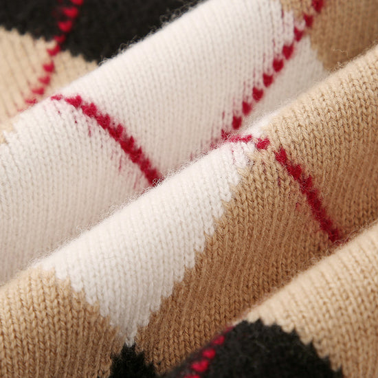 COMOBOCA 100% Wool Kids' Ribbed Argyle Knit Sweater