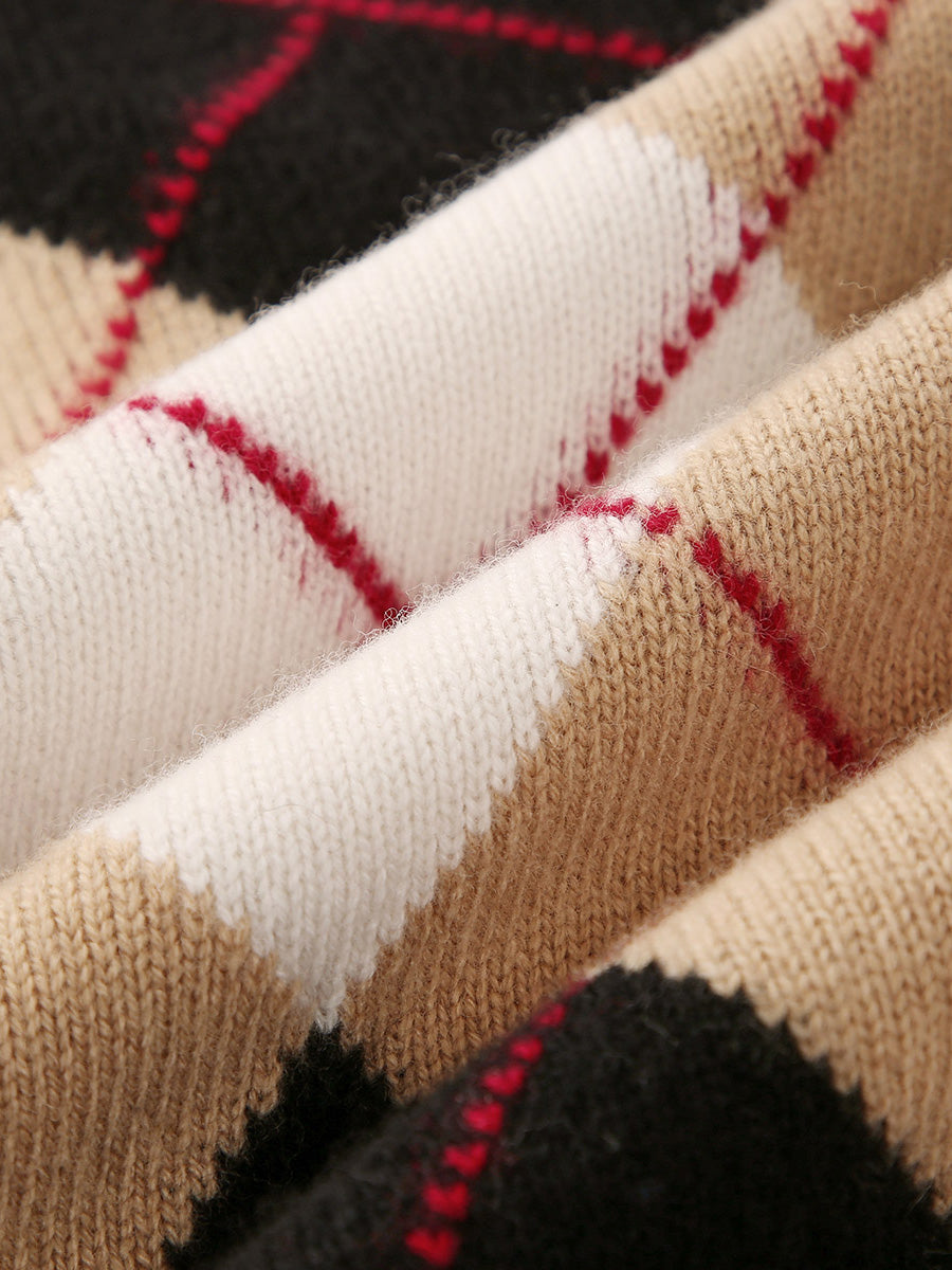 COMOBOCA 100% Wool Kids' Ribbed Argyle Knit Sweater