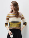 COMOBOCA Women's Multi Striped Mesh Knit Round Neck Sweater