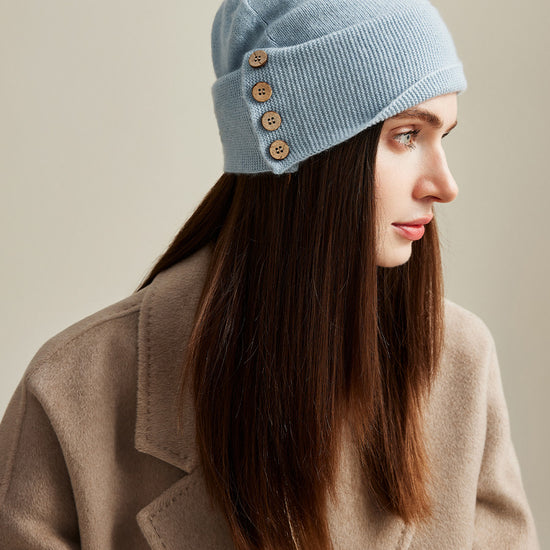 COMOBOCA 100% Cashmere Women's Button Decorated Knit Beanie