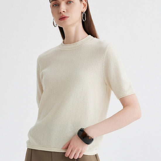 COMOBOCA 100% Cashmere Women's Round Neck T-Shirt