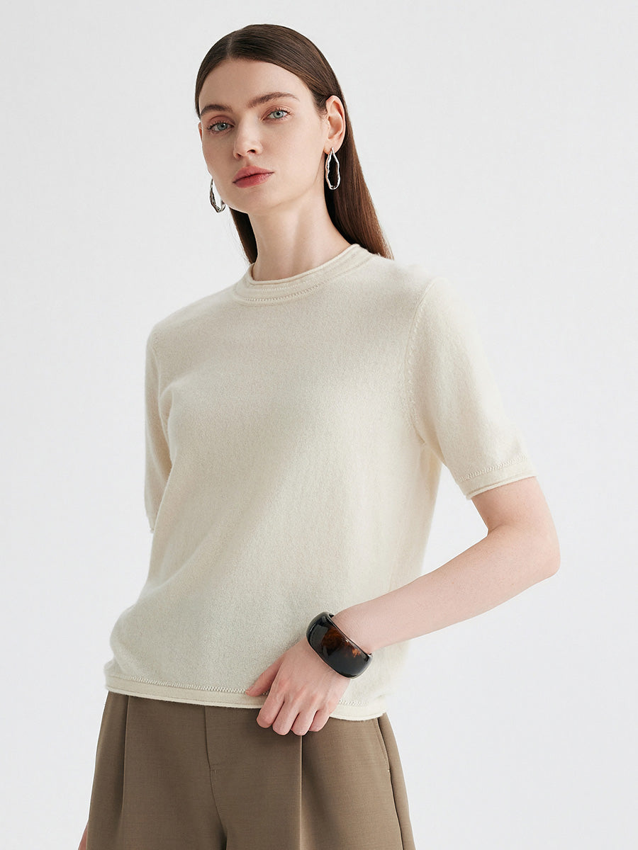 COMOBOCA 100% Cashmere Women's Round Neck T-Shirt