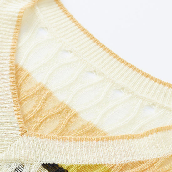 COMOBOCA 100% Cashmere Women's Striped V-Neck Knit Sweater