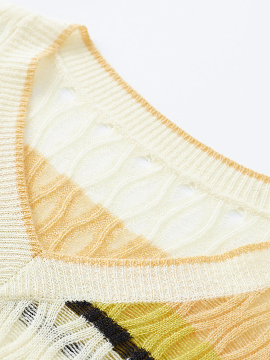 COMOBOCA 100% Cashmere Women's Striped V-Neck Knit Sweater