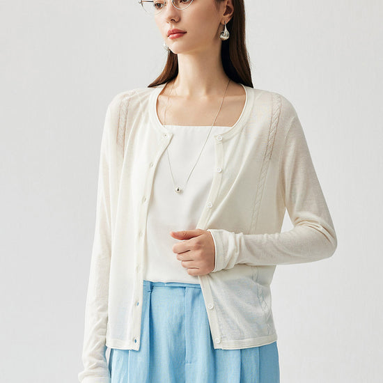 COMOBOCA Women's Button-Up Cardigan with Cable Knit Detail