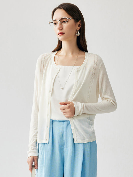 COMOBOCA Women's Button-Up Cardigan with Cable Knit Detail