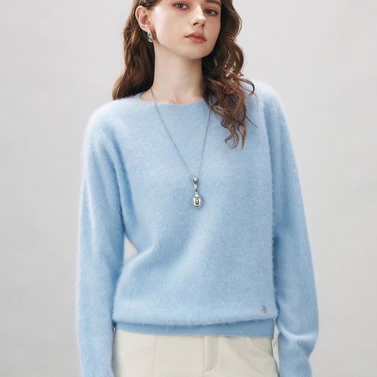 COMOBOCA Light Blue Women's Wool Seamless Brushed Knit Sweater