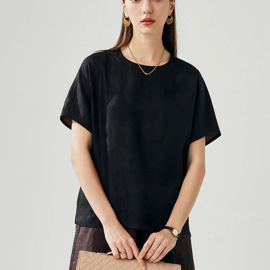 COMOBOCA Black Women's Dual Color T-Shirt with Textured Floral