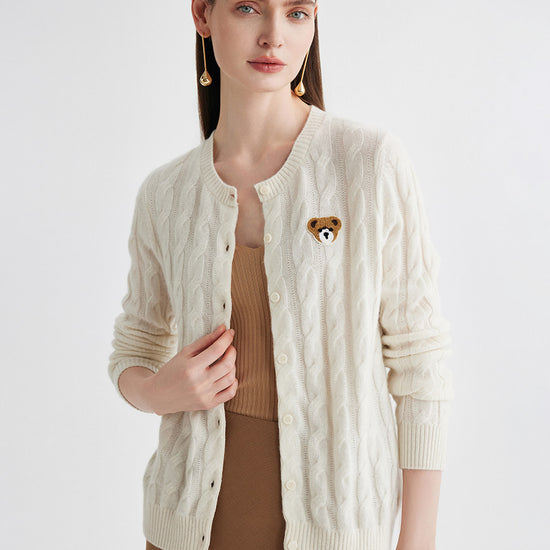COMOBOCA 100% Cashmere Women's Cable Knit Cardigan