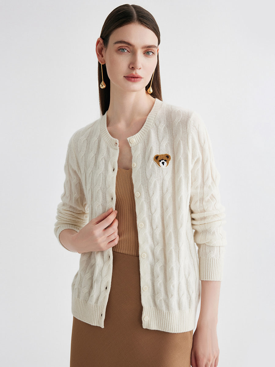 COMOBOCA 100% Cashmere Women's Cable Knit Cardigan
