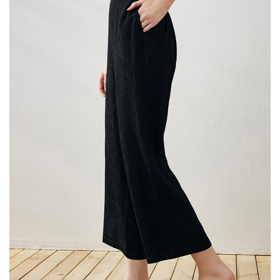 COMOBOCA Women's Elastic Waistband Crinkled Wide Leg Pants