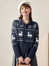COMOBOCA Dark Gray 100% Wool Women's Reindeer Knit Cardigan