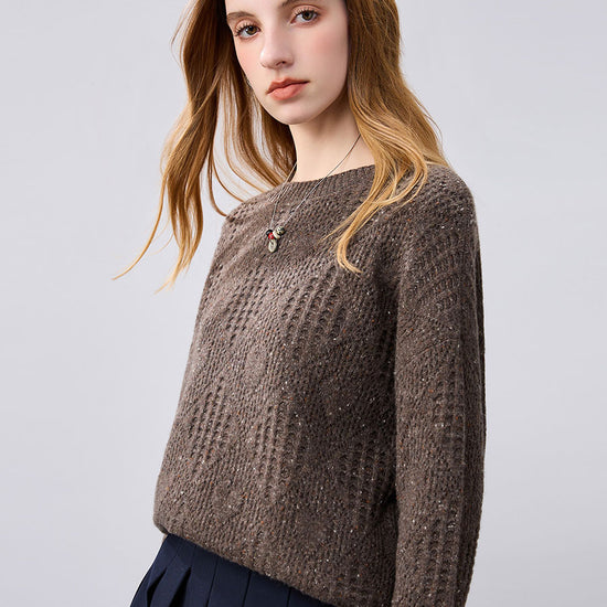 COMOBOCA 100% Cashmere Women's Openwork Knit Round Neck Sweater