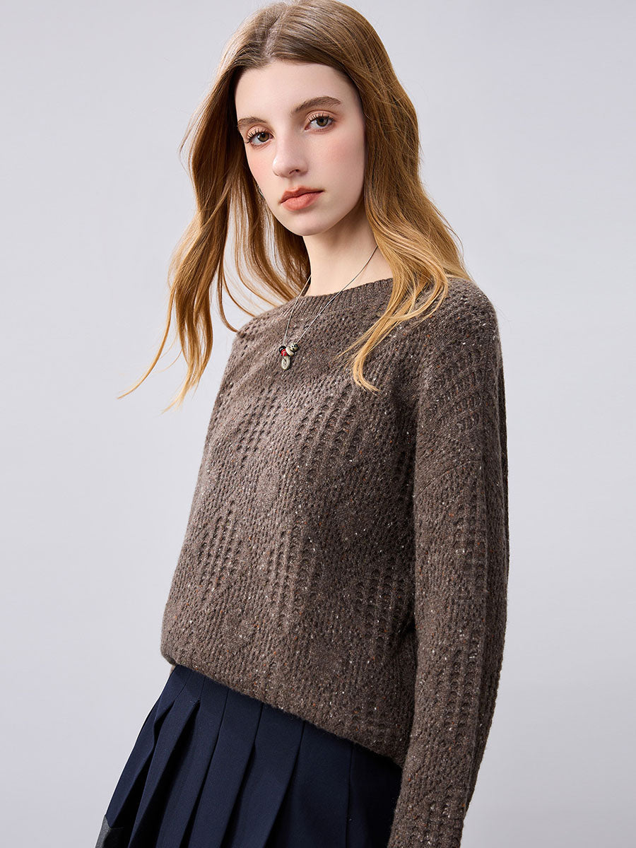 COMOBOCA 100% Cashmere Women's Openwork Knit Round Neck Sweater