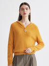 COMOBOCA Yellow 100% Cashmere Women's Ribbed Half Zip Knit Hoodie