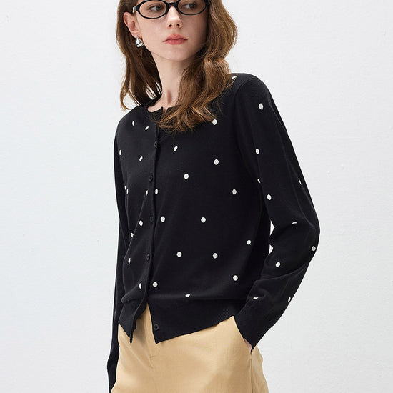 COMOBOCA Women's Lyocell Polka Dot Knit Cardigan