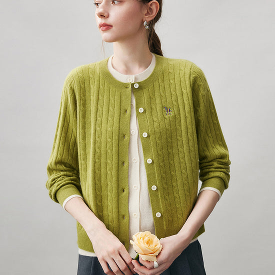 COMOBOCA 100% Cashmere Women's Cable Knit Button Front Cardigan