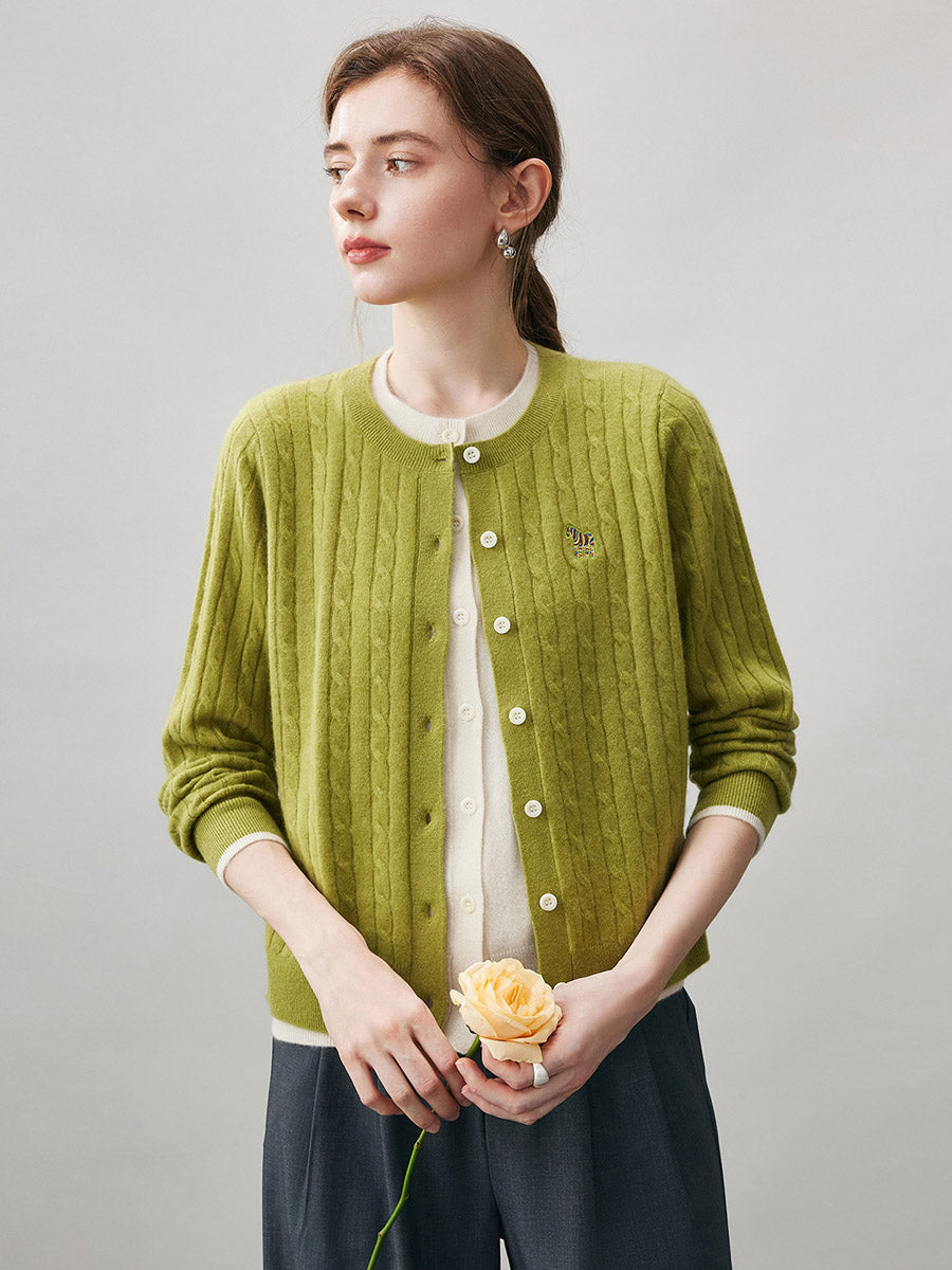 COMOBOCA 100% Cashmere Women's Cable Knit Button Front Cardigan