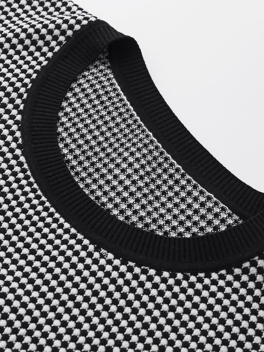 COMOBOCA Women's Houndstooth Pattern Knit T-Shirt