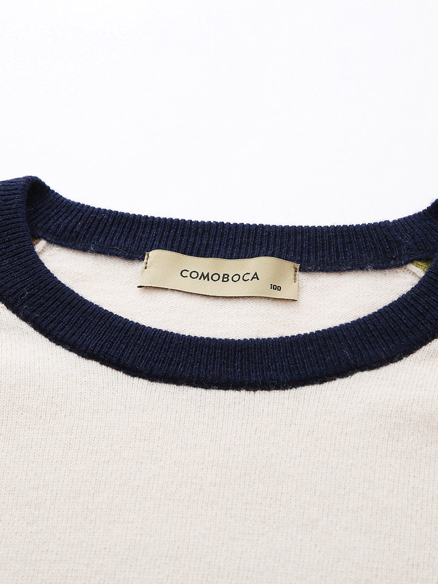 COMOBOCA 100% Wool Women's Color Block Knit Sweater