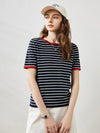 COMOBOCA Women's Striped Ribbed Contrast Trim T-Shirt
