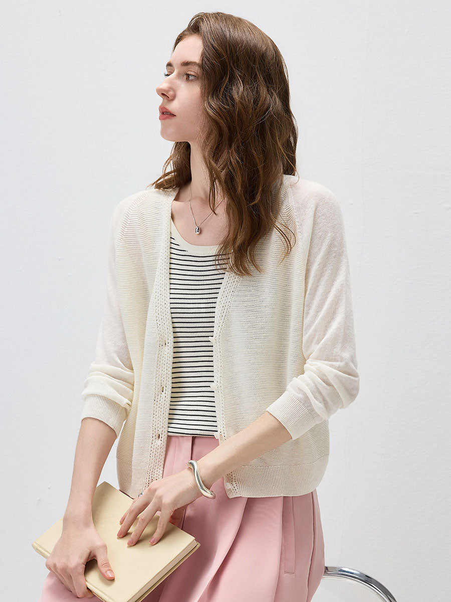 COMOBOCA Women's Ribbed V-Neck Button Cardigan