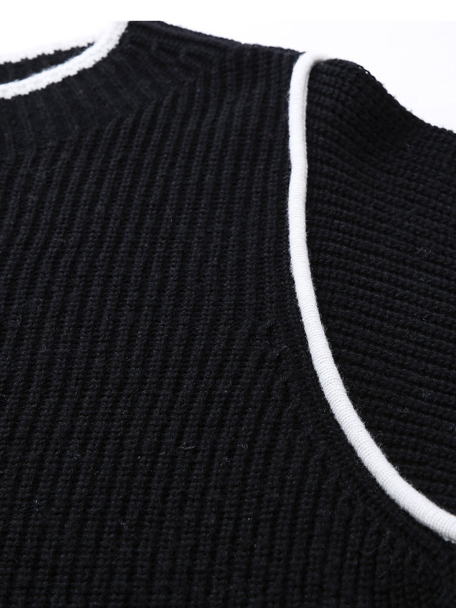 COMOBOCA 100% Wool Women's Color Block Ribbed Knit Sweater