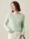 COMOBOCA Green 100% Cashmere Women's Diamond Pattern Pullover Sweater