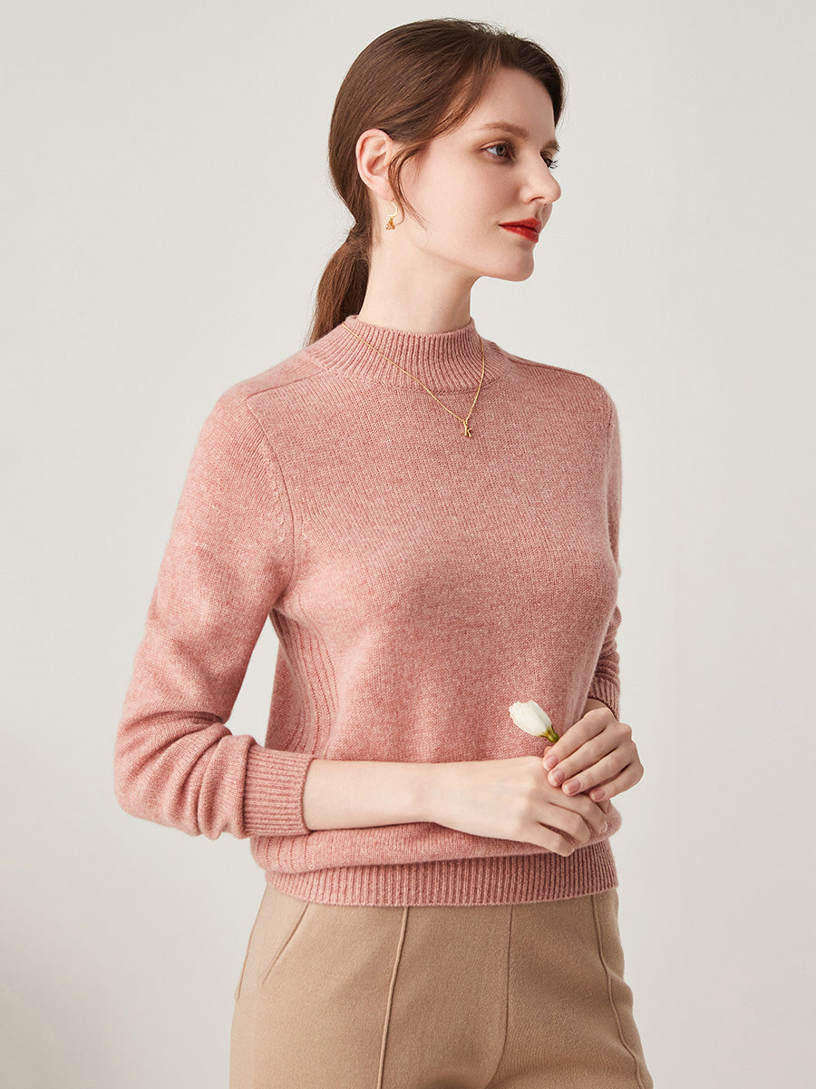 COMOBOCA 100% Cashmere Women's Mock Neck Knit Sweater