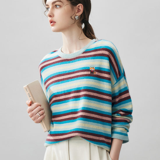 COMOBOCA 100% Cashmere Women's Striped Knit Sweater