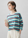COMOBOCA 100% Cashmere Women's Striped Knit Sweater