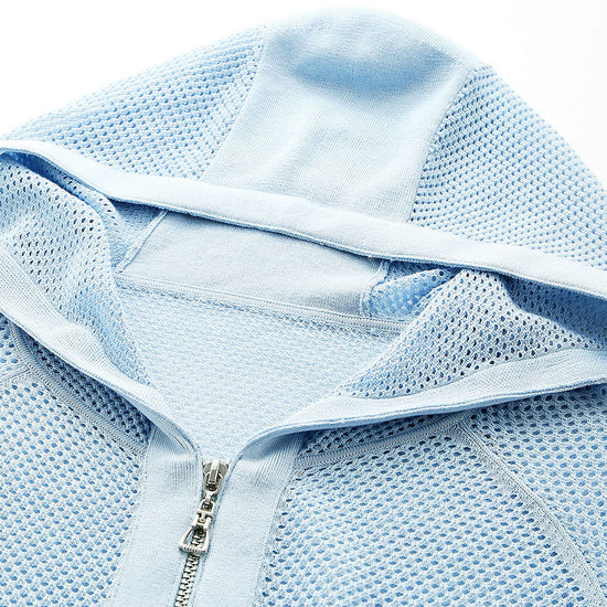 COMOBOCA Women's Ribbed Mesh Zip-Up Hoodie