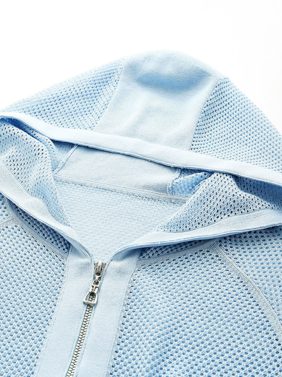 COMOBOCA Women's Ribbed Mesh Zip-Up Hoodie