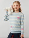 COMOBOCA 100% Wool Kids' Striped Heart Round Neck Sweater