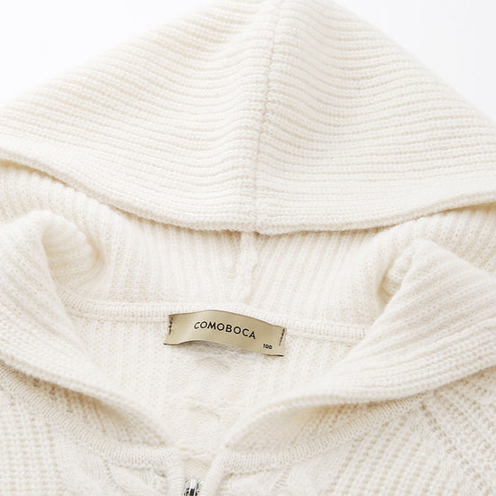 COMOBOCA 100% Wool Women's Cardigan Cable Knit Hoodie
