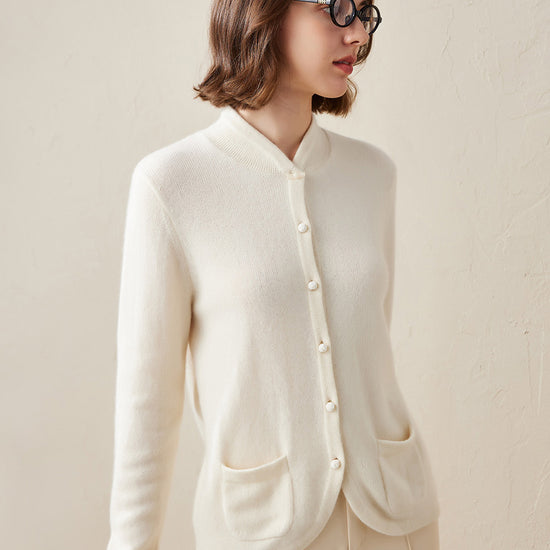 COMOBOCA 100% Cashmere Women's Cardigan with Mandarin Collar