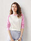 COMOBOCA Pink Women's Colorblock Raglan Round Neck Sweater
