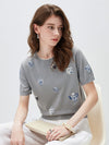 COMOBOCA Women's Knit Top with Porcelain Embroidery