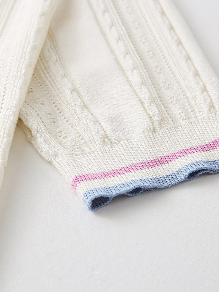 COMOBOCA Women's Cable Color Trimmed Knit Polo T-Shirt