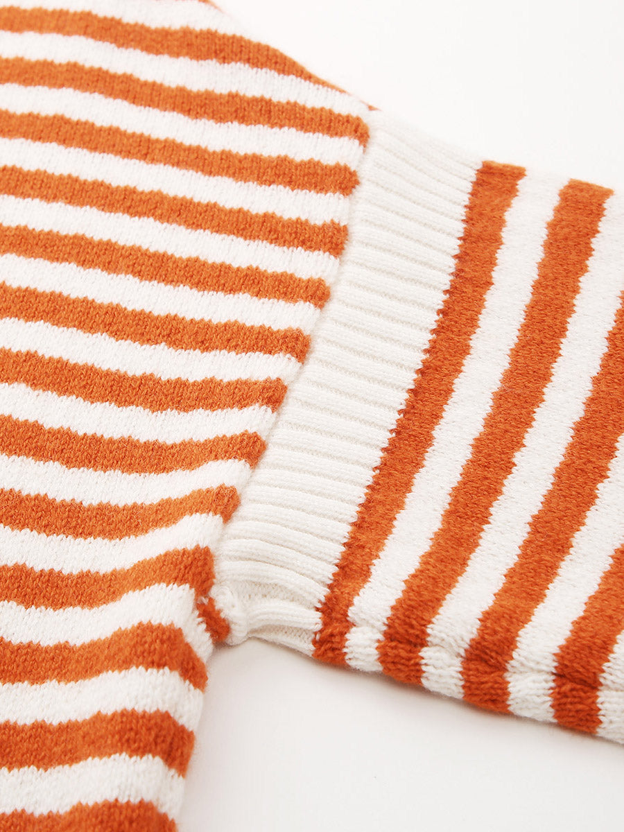 COMOBOCA 100% Wool Women's Striped Knit Pullover Sweater